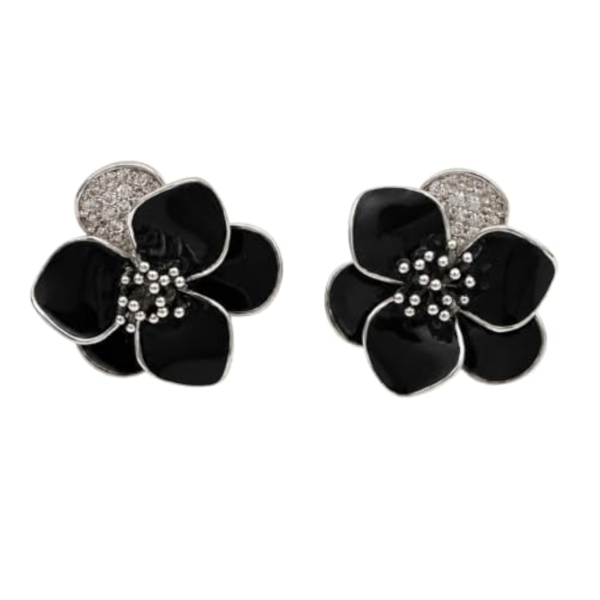 Floral 925 Sterling Silver Earrings with Enamel & AAA Stones